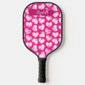 Moderne Roze en Witte Tekening Hart Valentijn Naam Pickleball Paddle (Achterkant)