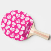 Moderne Roze en Witte Tekening Hart Valentijn Naam Tafeltennisbatje (Zijkant)