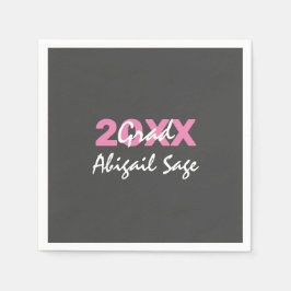 Moderne roze en witte tekst op grijs Afstuderen Servet