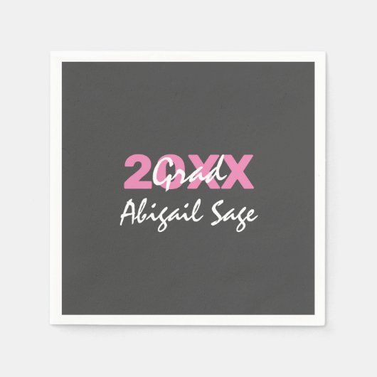 Moderne roze en witte tekst op grijs Afstuderen Servet (Voorkant)