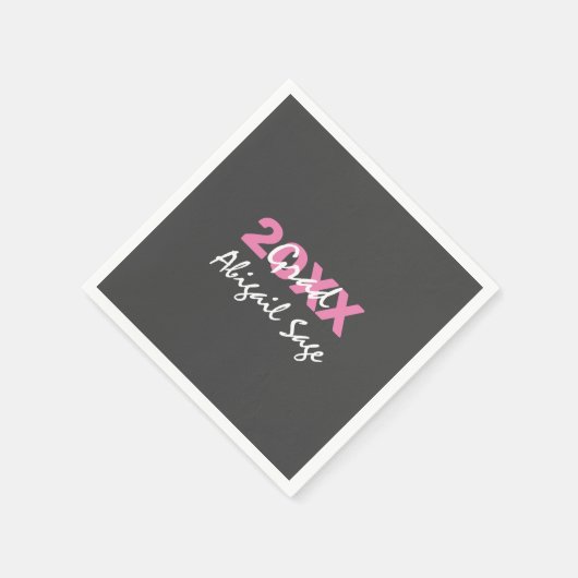 Moderne roze en witte tekst op grijs Afstuderen Servet (Hoek)