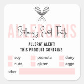 Moderne roze en witte voedingsallergie Waarschuwin Vierkante Sticker (Voorkant)
