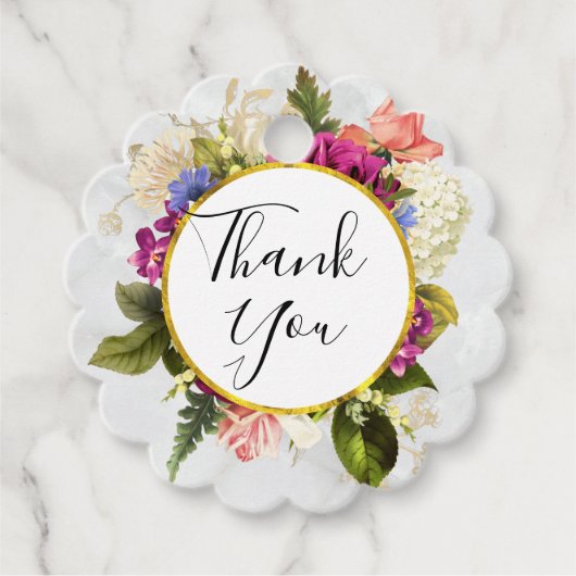 Moderne roze en witte Waterverf Floral Bouquet Bedankjes Labels (Voorkant)