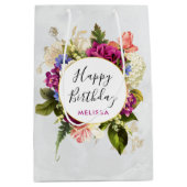 Moderne roze en witte Waterverf Floral Bouquet Medium Cadeauzakje (Voorkant)