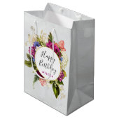 Moderne roze en witte Waterverf Floral Bouquet Medium Cadeauzakje (Voorkant Gekanteld)