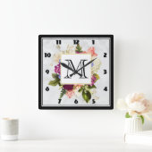 Moderne roze en witte Waterverf Floral Bouquet Vierkante Klok (Huis)