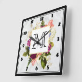 Moderne roze en witte Waterverf Floral Bouquet Vierkante Klok (Hoek)