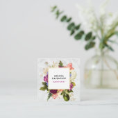 Moderne roze en witte Waterverf Floral Bouquet Vierkante Visitekaartje (Staand voorkant)