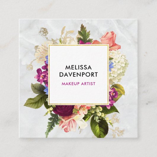 Moderne roze en witte Waterverf Floral Bouquet Vierkante Visitekaartje (Voorkant)