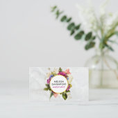 Moderne roze en witte Waterverf Floral Bouquet Visitekaartje (Staand voorkant)