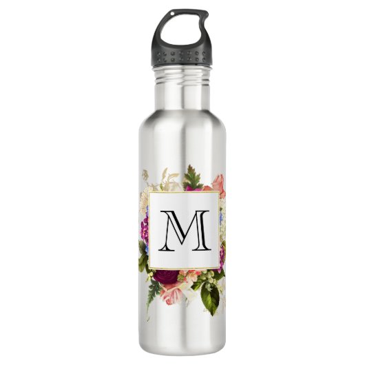 Moderne roze en witte Waterverf Floral Bouquet Waterfles (Voorkant)