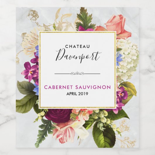 Moderne roze en witte Waterverf Floral Bouquet Wijn Etiket (Enkel label)
