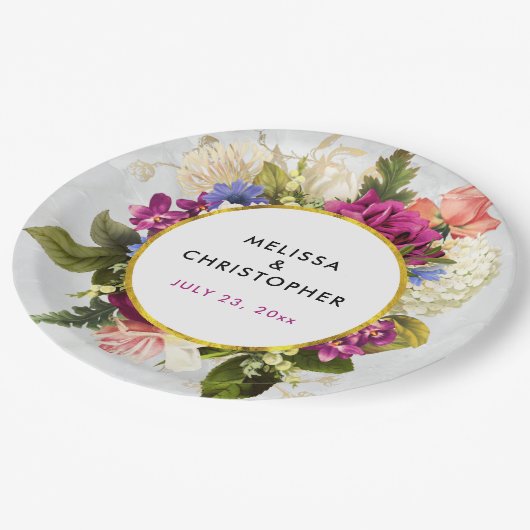 Moderne roze en witte Waterverf - Floral Wedding Papieren Bordje (Gekanteld)