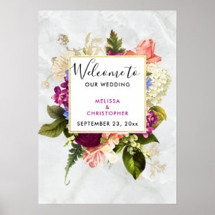 Moderne roze en witte Waterverf - Floral Wedding Poster