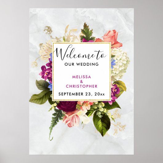 Moderne roze en witte Waterverf - Floral Wedding Poster (Voorkant)