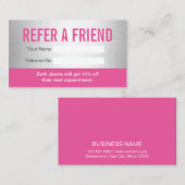 Moderne roze en zilver Beauty Salon & Spa Aanbevelingskaartje (Voorkant / Achterkant)