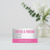 Moderne roze en zilver Beauty Salon & Spa Aanbevelingskaartje (Staand voorkant)