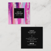 Moderne roze en zilveren glitter penseelstreken ma vierkante visitekaartje (Voorkant / Achterkant)