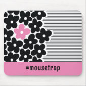 Moderne roze en zwart bloemige hashtag muismat (Voorkant)