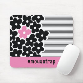 Moderne Roze en Zwarte Bloem Hashtag Muismat
