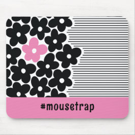 Moderne Roze en Zwarte Bloem Hashtag Muismat