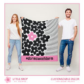 Moderne Roze en Zwarte Bloemen Dorm Kamer Fleece Deken