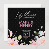 Moderne roze en zwarte bruiloft kaart (Voorkant / Achterkant)