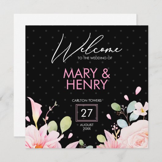 Moderne roze en zwarte bruiloft kaart (Voorkant / Achterkant)