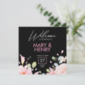 Moderne roze en zwarte bruiloft kaart (Staand voorkant)