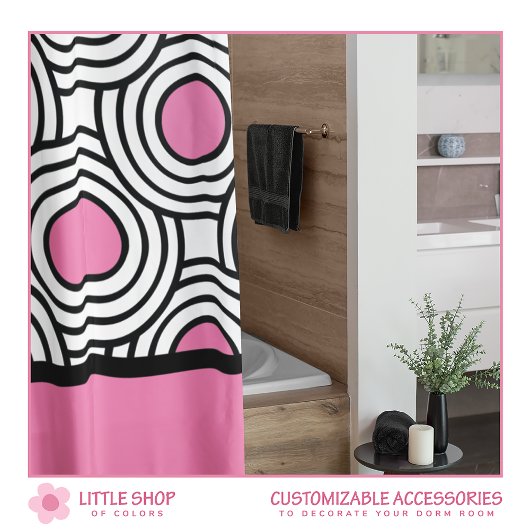 Moderne Roze en Zwarte Cirkel Patroon Dorm Room Douchegordijn