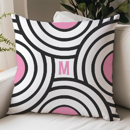 Moderne Roze en Zwarte Cirkels Monogram Dorm Room Kussen