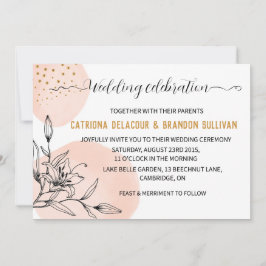 Moderne roze en zwarte felle gouden Stippen bruilo Kaart