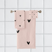 Moderne roze en zwarte hartspatroon bad handdoek