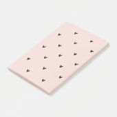 Moderne roze en zwarte hartspatroon post-it® notes (Schuin)