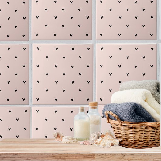 Moderne roze en zwarte hartspatroon tegeltje