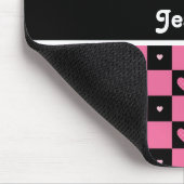 Moderne roze en zwarte ingecheckte harten met naam muismat (Hoek)