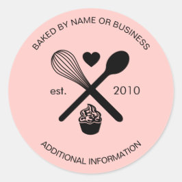 Moderne Roze en Zwarte Malse Cupcake Bakkerij Ronde Sticker