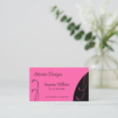 Moderne roze en zwarte ornamental viribbel  visitekaartje (Staand voorkant)