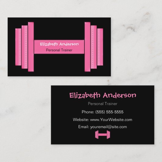 Moderne Roze En Zwarte Personal Trainer Visitekaartje (Voorkant / Achterkant)