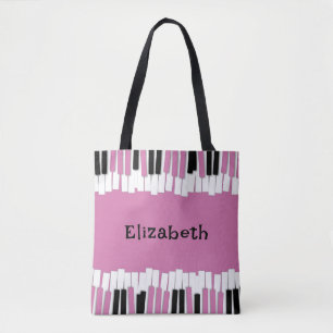 Moderne roze en zwarte pianoketoestel tote bag