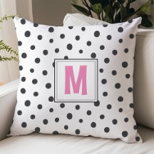 Moderne Roze en Zwarte Polka Dot Monogram Dorm Roo