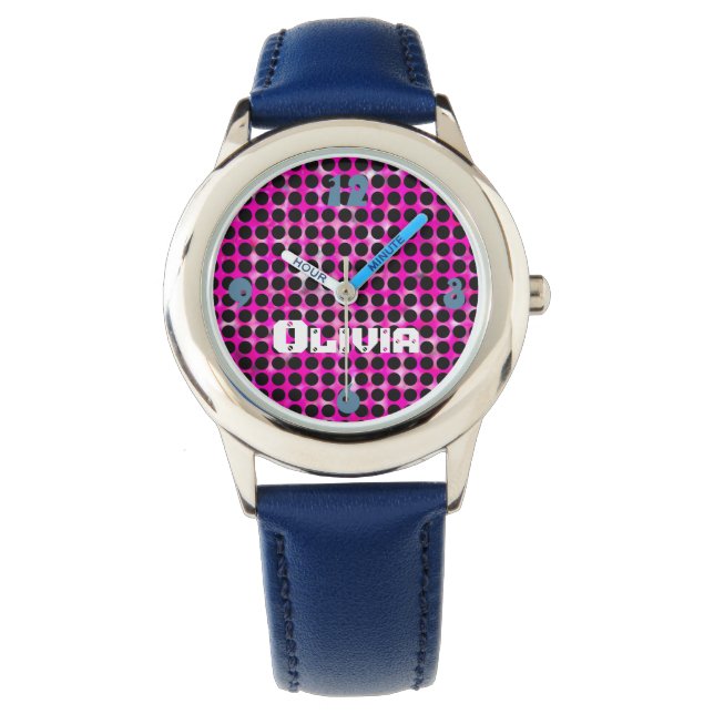 Moderne roze en zwarte Pop op maat Horloge (Voorkant)