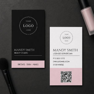 Moderne Roze en Zwarte QR Logo Beauty Visitekaartje