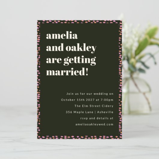 Moderne Roze en Zwarte Stippen Elegante Unieke Bru Kaart (Staand voorkant)