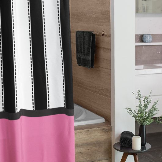 Moderne Roze en Zwarte Streep Dorm Room Douchegordijn