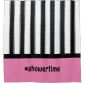 Moderne Roze en Zwarte Streep Dorm Room Douchegordijn (Voorkant)