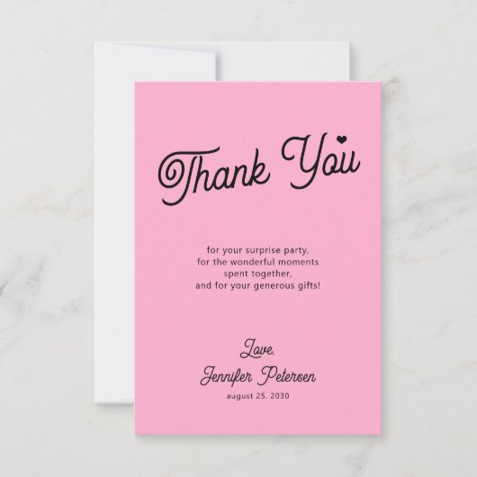 Moderne roze en zwarte verjaardag bedankkaart (Voorkant)