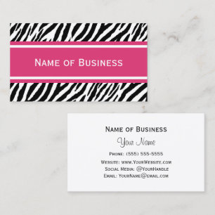 Moderne roze en zwarte zebra strepen contact visitekaartje