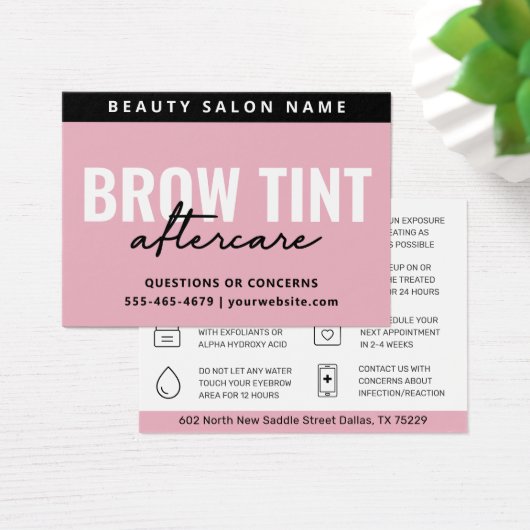 Moderne roze Eyebrow Tint Aftercare Kaart (Bureau)