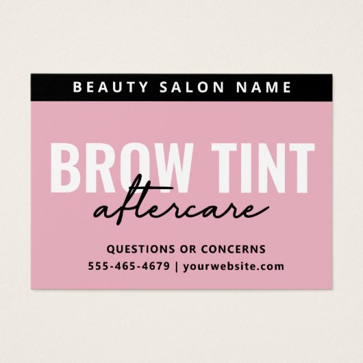 Moderne roze Eyebrow Tint Aftercare Kaart (Voorkant)